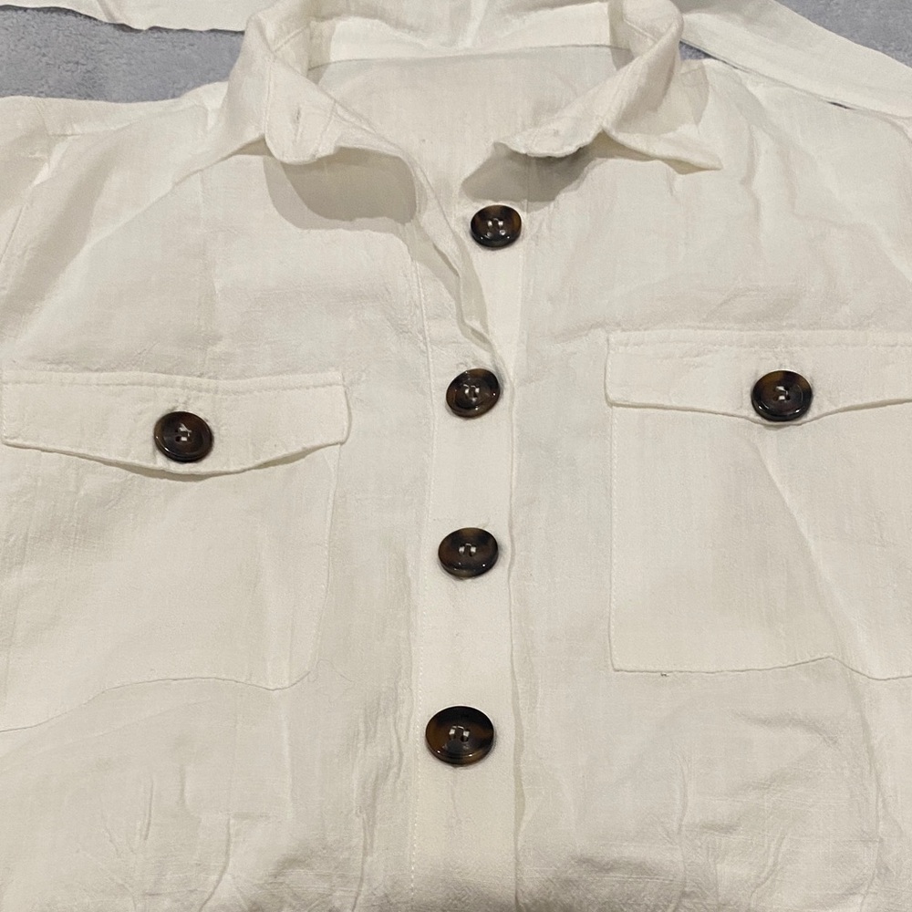 Classic White Button-Front Short Sleeve Romper - Picture 5 of 5